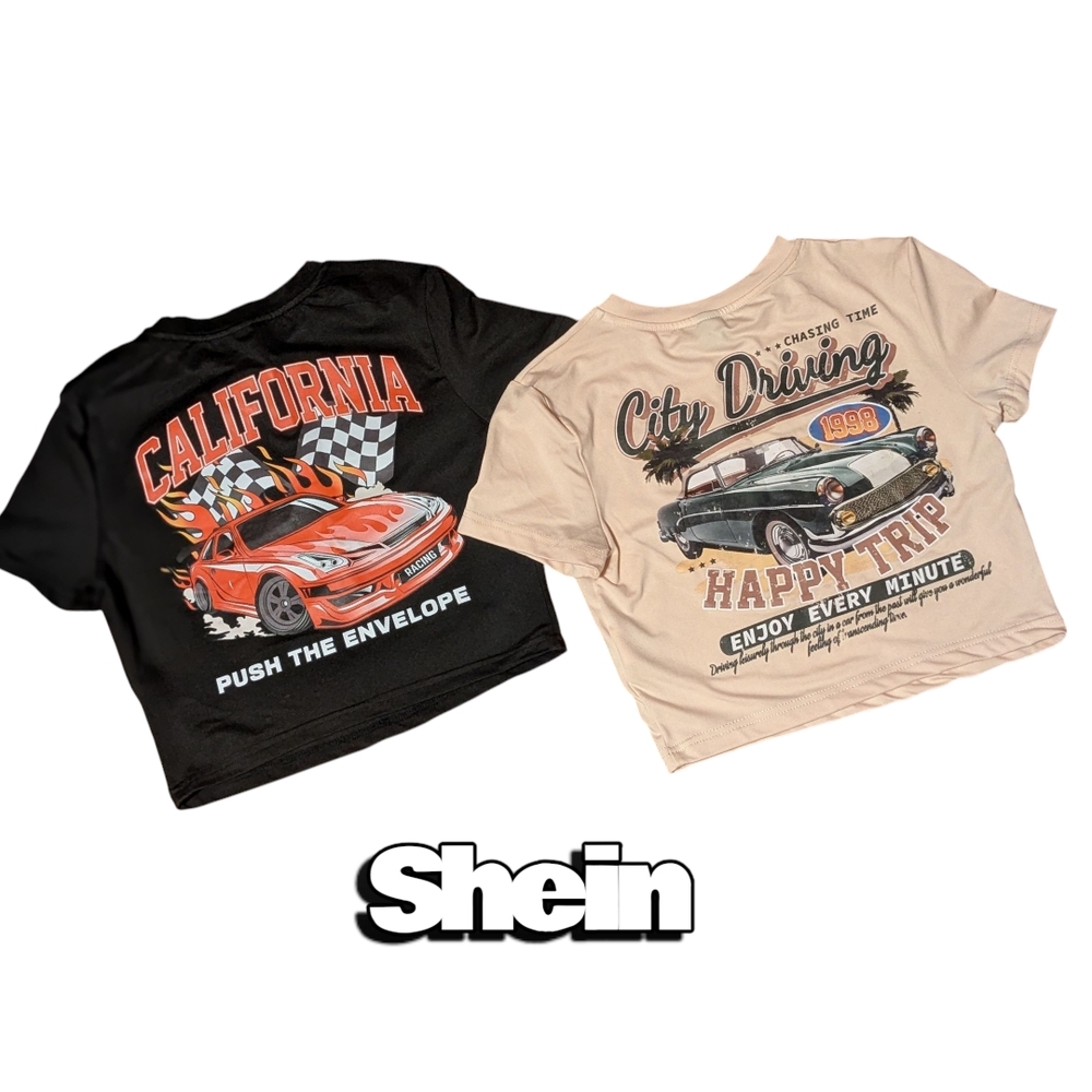 Shein Graphic Crop T-Shirts - Black & Cream